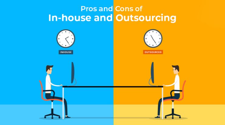 Image comparing working in an agency vs. in-house for website developers, highlighting the pros and cons of each environment.